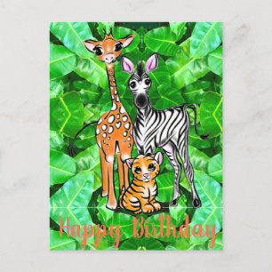 Niedlicher Giraffe Zebra Tiger Safari Freundschaft Postkarte