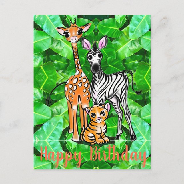 Niedlicher Giraffe Zebra Tiger Safari Freundschaft Postkarte (Vorderseite)