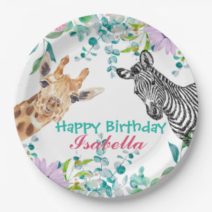 niedlicher Giraffe Zootieren Dschungel Floral Gebu Pappteller