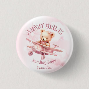 Niedlicher Girl Baby Bear Pilot Rosa Flugzeug Schö Button