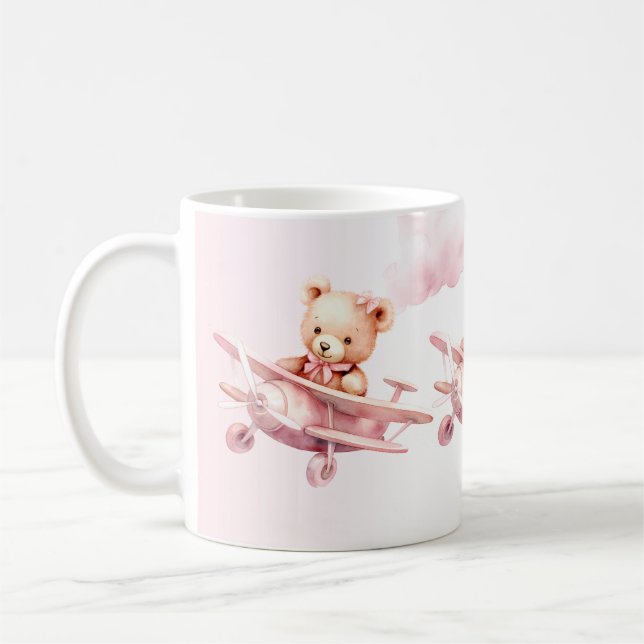Niedlicher Girl Baby Bear Pilot Rosa Flugzeug Schö Kaffeetasse (Links)
