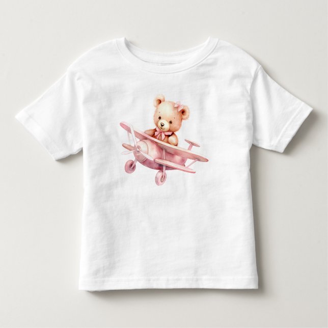 Niedlicher Girl Baby Bear Pilot Rosa Flugzeug Schö Kleinkind T-shirt (Vorderseite)