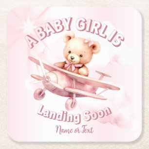 Niedlicher Girl Baby Bear Pilot Rosa Flugzeug Schö Rechteckiger Pappuntersetzer