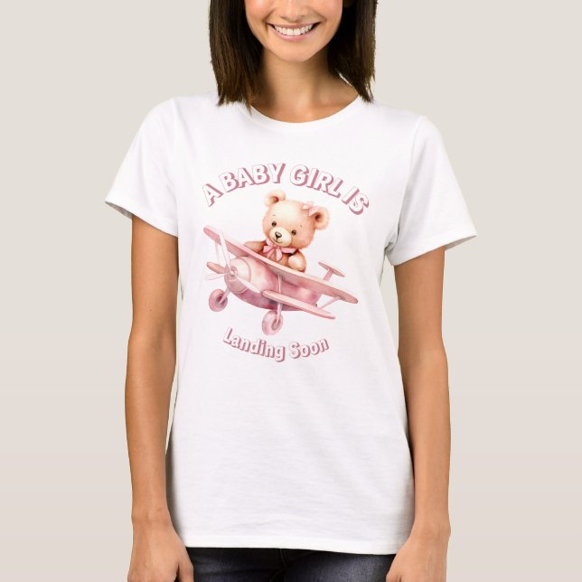 Niedlicher Girl Baby Bear Pilot Rosa Flugzeug Schö T-Shirt (Vorderseite)