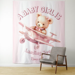 Niedlicher Girl Baby Bear Pilot Rosa Flugzeug Schö Wandteppich