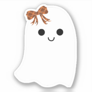 Niedlicher Girl Ghost mit Kariertem Bow Halloween Aufkleber
