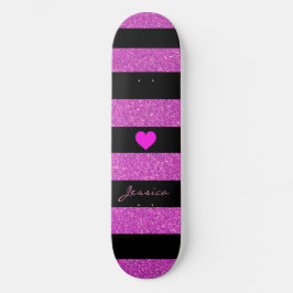 Niedlicher Girl-Glitzer Pink Black Stripes Individ Skateboard