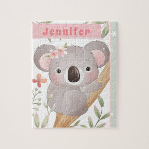 Niedlicher Girl-Individuelle Name Koala Bear Pink  Puzzle