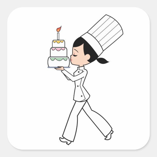 Niedlicher Girl-Koch mit Cake Illustriert STICKER (Vorderseite)