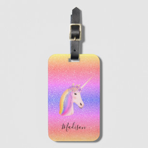 Niedlicher Girl-Unicorn-Regenbogen-Glitzer Persona Gepäckanhänger