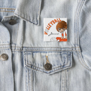 Niedlicher Girl Volleyball-Spieler in Orange Button