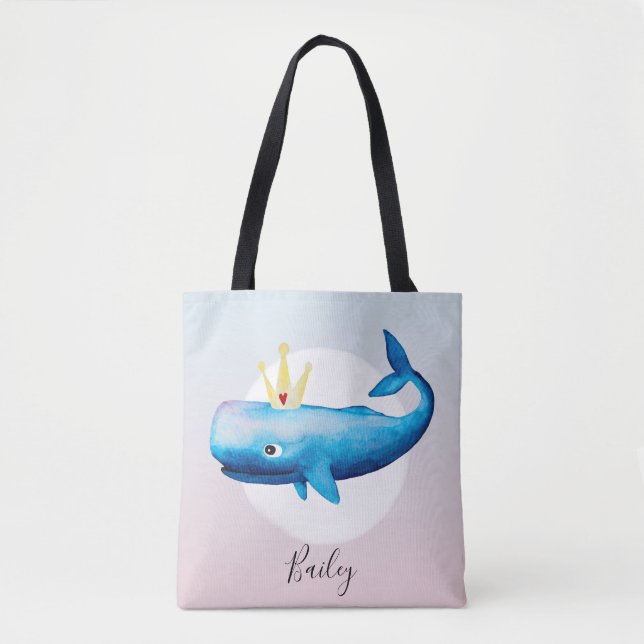 Niedlicher Girl's Watercolor Princess Whale mit Na (Vorderseite)