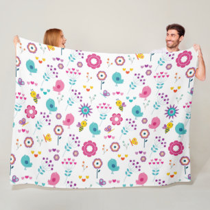 Niedlicher Girly Flower Garden mit Birnen und Bien Fleecedecke