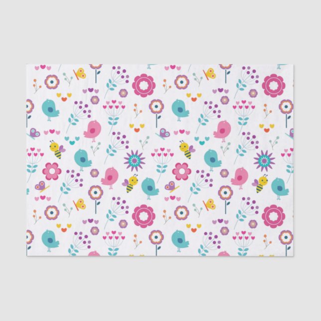 Niedlicher Girly Flower Garden mit Birnen und Bien Seidenpapier (Vorderseite)