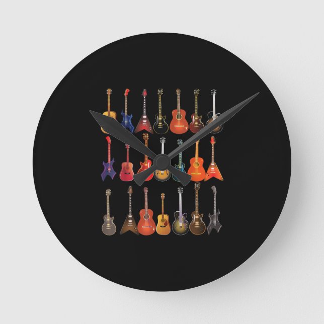 Niedlicher Gitarrenrock und Roll-Musikinstrumente  Runde Wanduhr (Vorderseite)