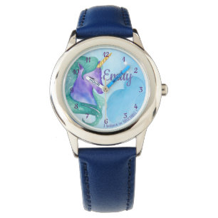 Niedlicher Glaube an Unicorn Hübsch Blue Green Uni Armbanduhr