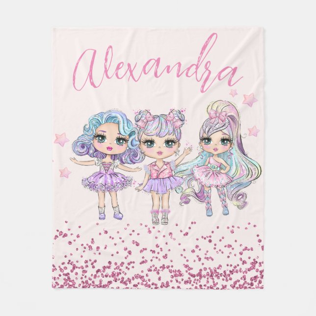 Niedlicher Glitzer Dolls Mädchenname auf Rosa Fleecedecke (Vorderseite)