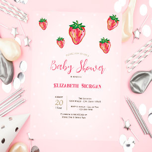 Niedlicher Glitzer Erdbeeren Dots Babydusche Einladung