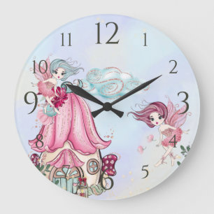 Niedlicher Glitzer Fairy Garden Pixie Fairies Große Wanduhr