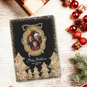 Niedlicher Glitzer Gold Frohe Weihnachtsfamilie Fo Einladung