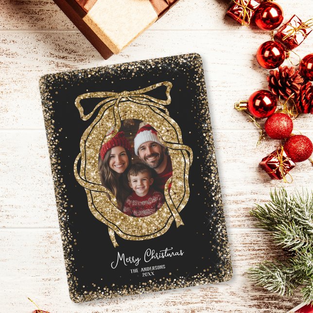 Niedlicher Glitzer Gold Frohe Weihnachtsfamilie Fo Einladung (Von Creator hochgeladen)