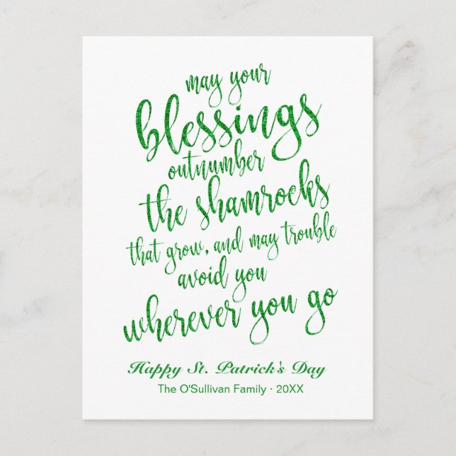 Niedlicher Glitzer Irish Sessing St. Patrick's Day Postkarte (Vorderseite)