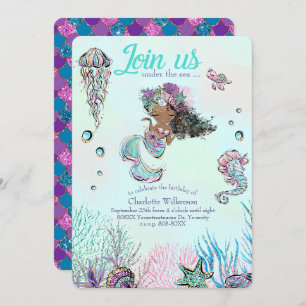Niedlicher Glitzer Meerjungfrau mit schwarzem Haar Einladung