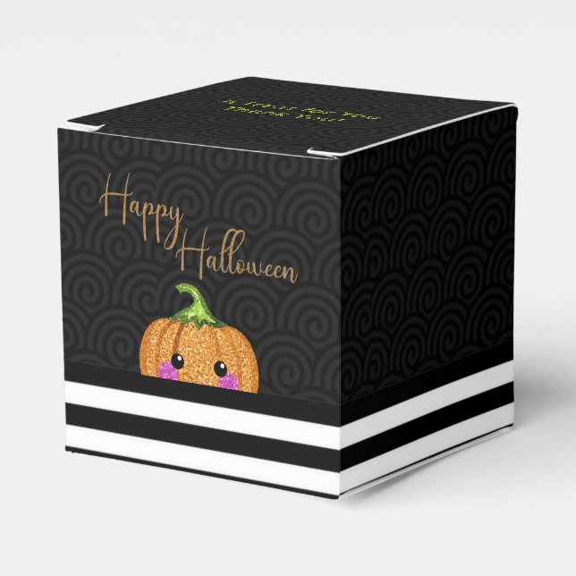 Niedlicher Glitzer Orange Happy Halloween Party Geschenkschachtel (Vorderseite)