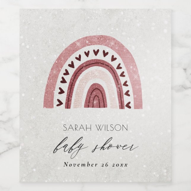 NIEDLICHER GLITZER PINK BLUSH HERZ RAINBOW BABY DU WEINETIKETT (Einzelnes Label)