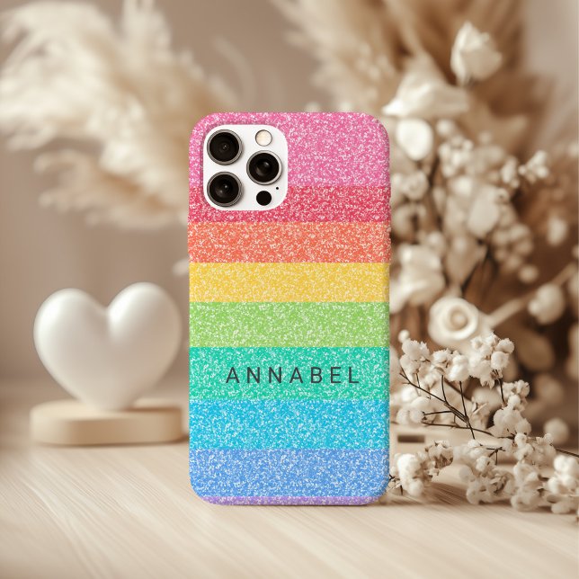 Niedlicher Glitzer Regenbogenstreifen farbenfrohe  Case-Mate iPhone Hülle (Von Creator hochgeladen)