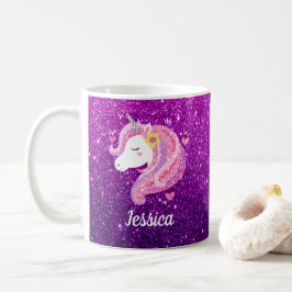 Niedlicher Glitzer Rosa Lila Einhorn Kaffeetasse