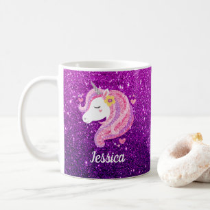 Niedlicher Glitzer Rosa Lila Einhorn Kaffeetasse
