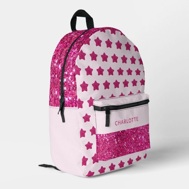 Niedlicher Glitzer rosa Zurück zur Schule Bedruckter Rucksack (Rückseitige Ecke links)
