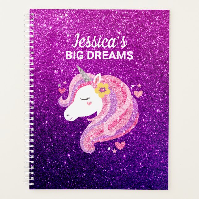 Niedlicher Glitzer Unicorn Journal Planer (Vorderseite)
