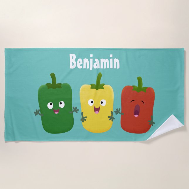 Niedlicher Glockenpfeffer capsicum trio singend Ca Strandtuch (Vorderseite)