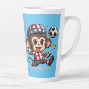 Niedlicher glücklicher Affe Fußballspieler Milchtasse