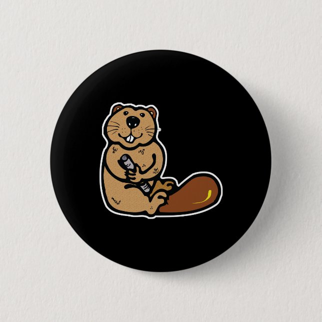 niedlicher glücklicher Biber Button (Vorderseite)