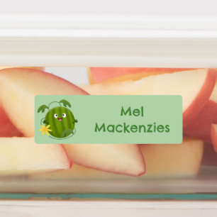 Niedlicher, glücklicher Cartoon mit Wassermelone p Etiketten