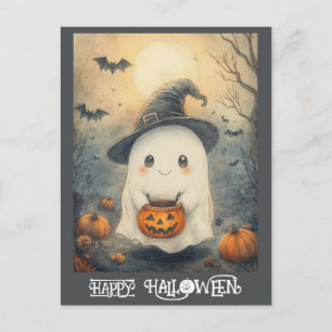 Niedlicher glücklicher Halloween Ghost Trick oder Postkarte