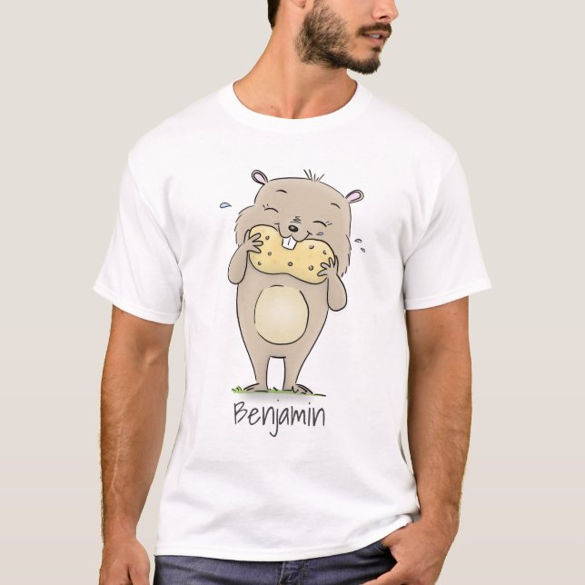 Niedlicher, glücklicher Hamster mit Erdnuss-Cartoo T-Shirt (Vorderseite)