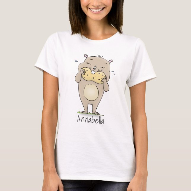 Niedlicher, glücklicher Hamster mit Erdnuss-Cartoo T-Shirt (Vorderseite)
