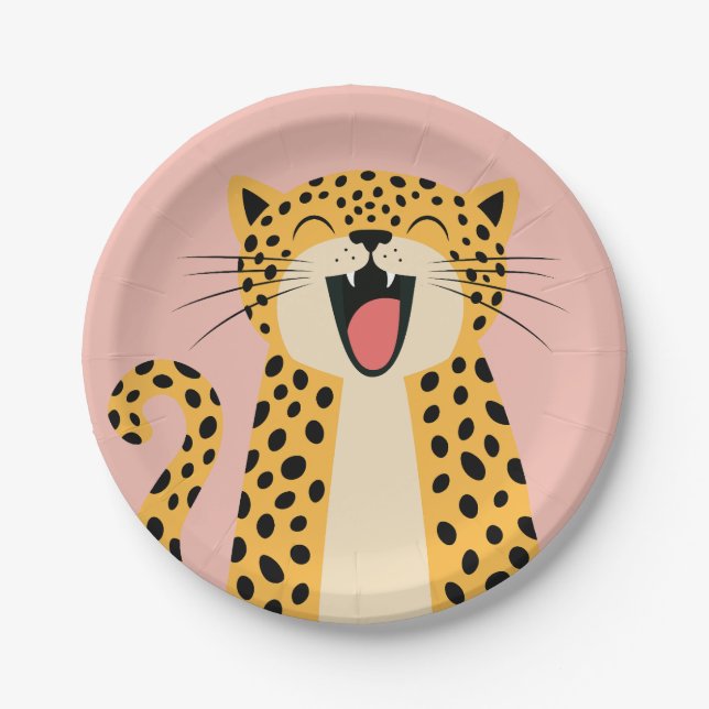 Niedlicher glücklicher lächelnder wilder Leopard C Pappteller (Vorderseite)