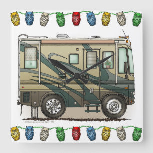 Niedlicher glücklicher Lagerbewohner großer RV-Zug Quadratische Wanduhr