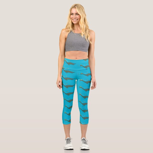 Niedlicher, glücklicher Seemänner Plesiosaurier-Ca Capri Leggings (Vorderseite)