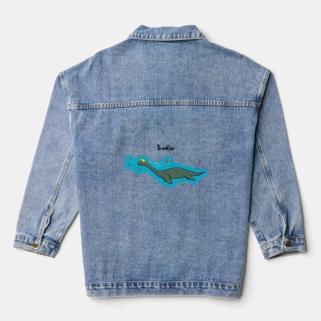 Niedlicher, glücklicher Seemänner Plesiosaurier-Ca Jeansjacke (Rückseite)