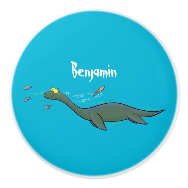 Niedlicher, glücklicher Seemänner Plesiosaurier-Ca Keramikknauf (Vorderseite)