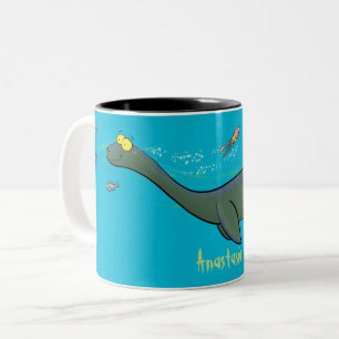 Niedlicher, glücklicher Seemänner Plesiosaurier-Ca Zweifarbige Tasse