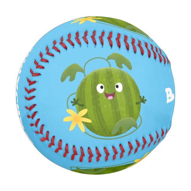 Niedlicher, glücklicher Wassermelone-Cartoon Baseball (Vorderseite Links)