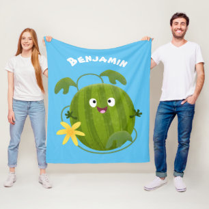 Niedlicher, glücklicher Wassermelone-Cartoon Fleecedecke