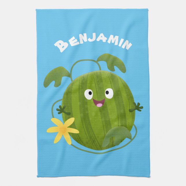 Niedlicher, glücklicher Wassermelone-Cartoon Geschirrtuch (Vertikal)